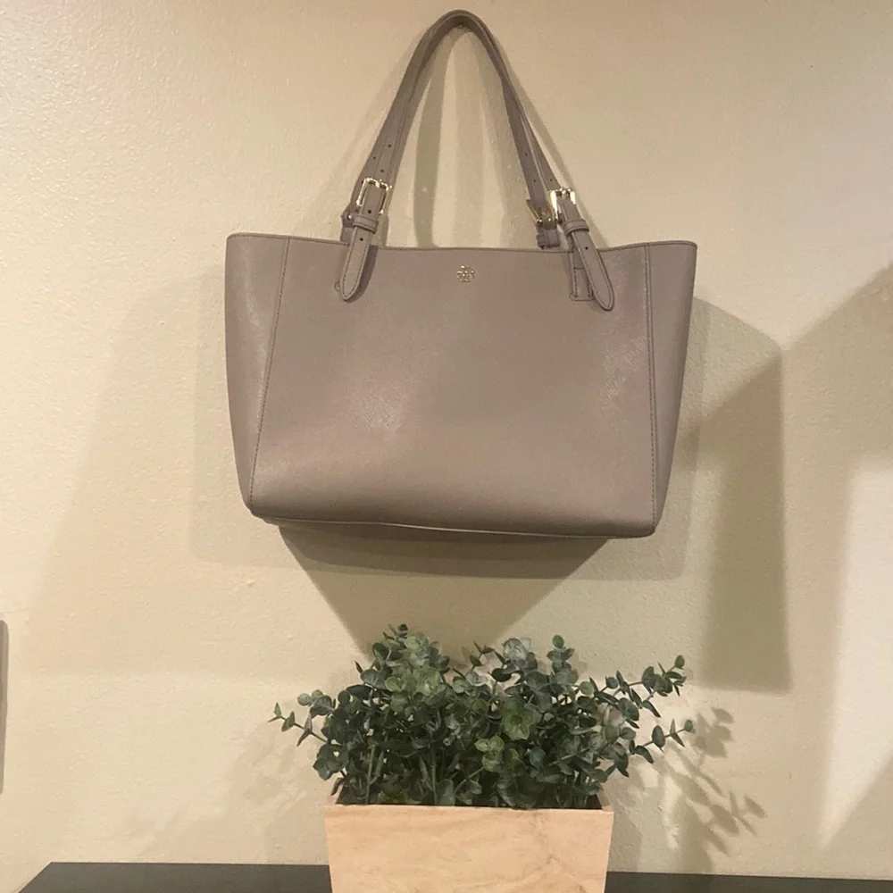 Tory Burch Light Taupe Saffiano Leather Tote